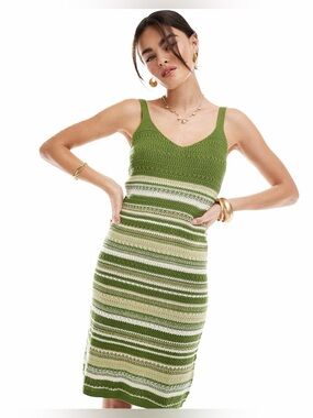 JDY crochet knit stripe dress in olive